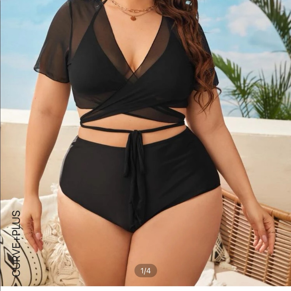 Sexy black plus size bikini set